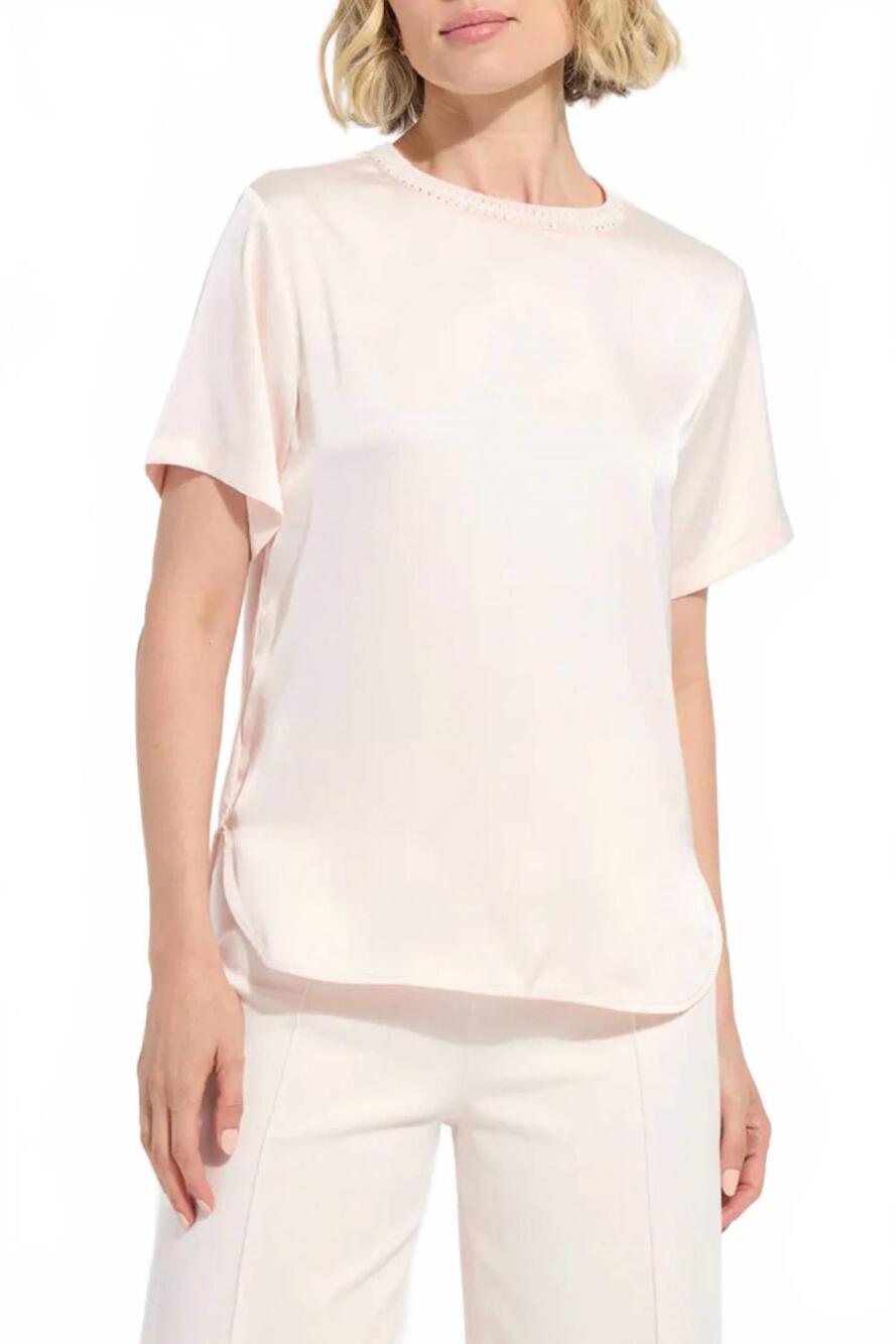 NEW LYSSE jenika mix media top in barely pink